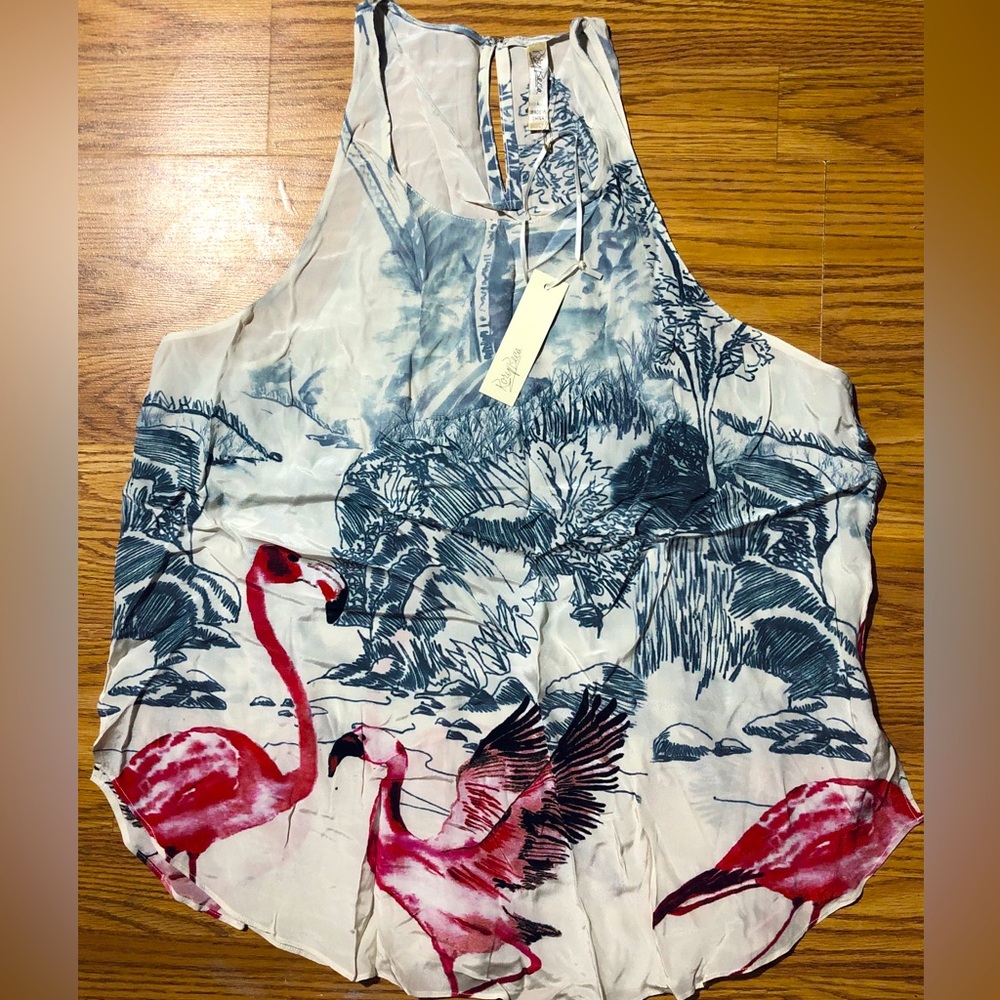Rory Beca Women's L Sleeveless Silk Top / Blouse Pink Flamingo Print NWT - Picture 11 of 11